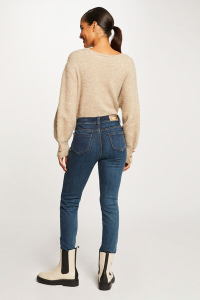 Slimfit jeans met hoge taille jean stone vrouw