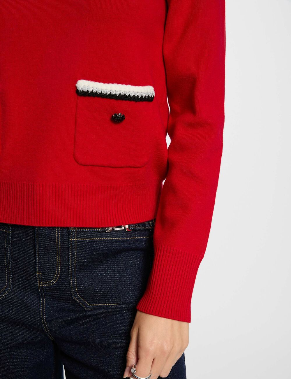 Trui met ronde hals en lange mouwen rood vrouw