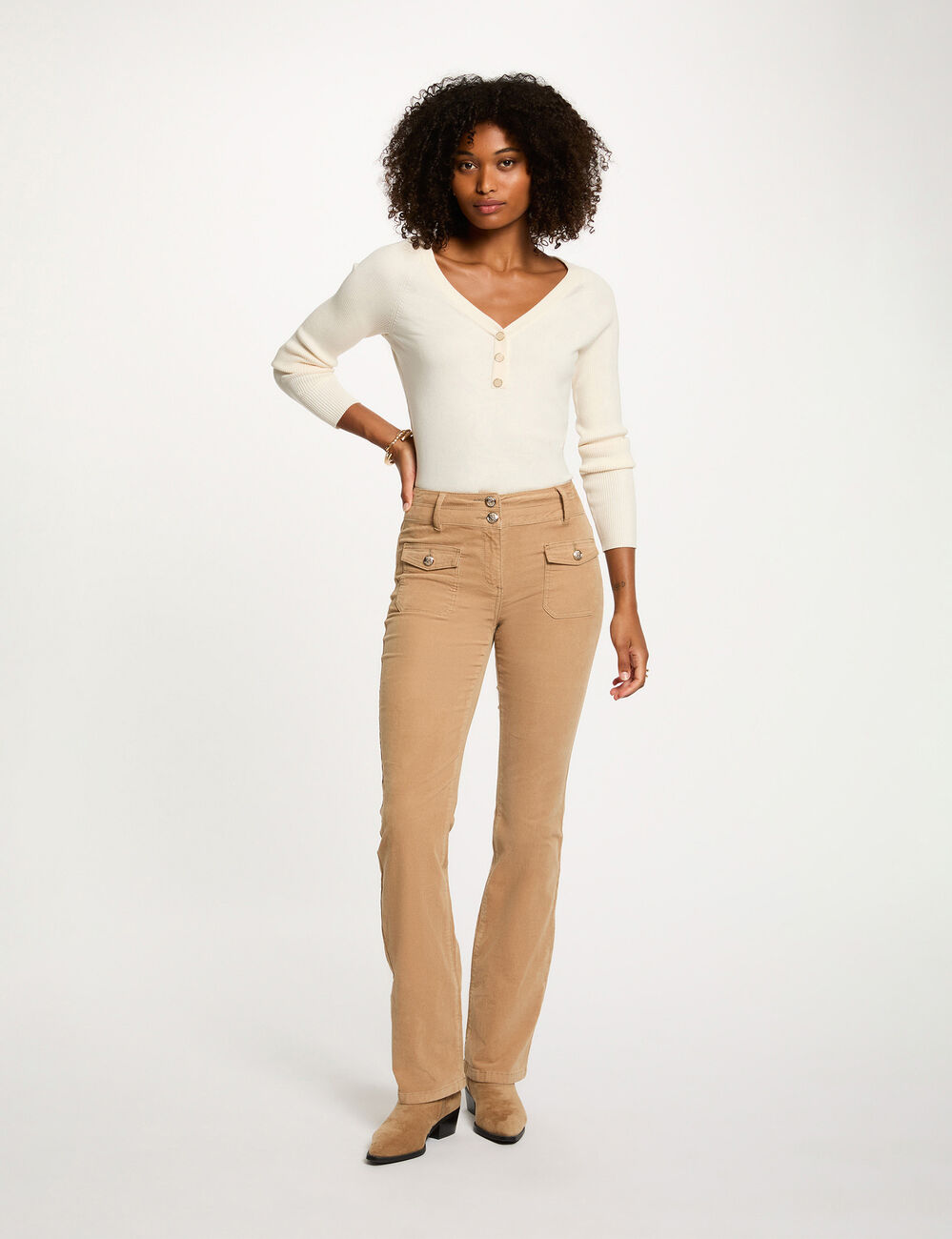 Broek van corduroy zand vrouw
