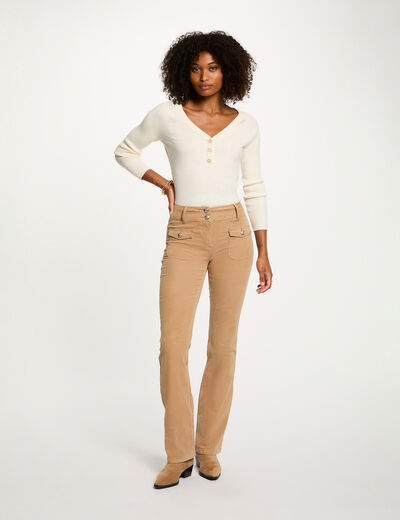 Broek van corduroy zand vrouw