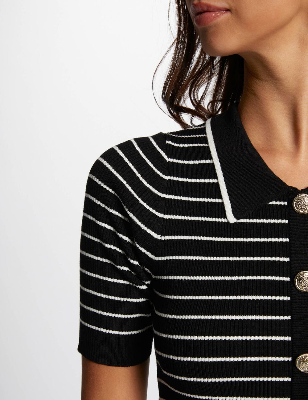 Robe tricot courte ray&eacute;e noir femme