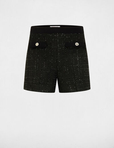 Short ajusté tweed noir femme