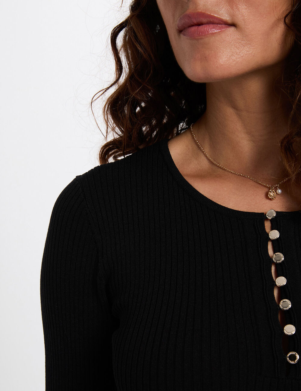 Robe tricot col rond noir femme