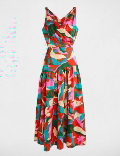 Robe longue droite imprimée multicolore femme