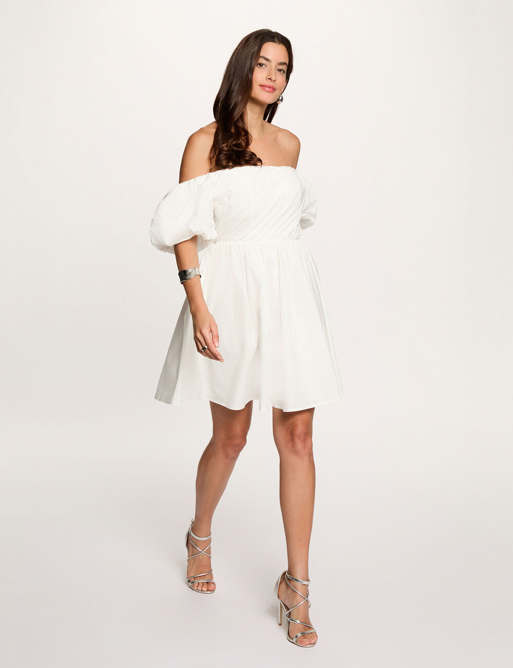 Robe courte manches bouffantes blanc femme