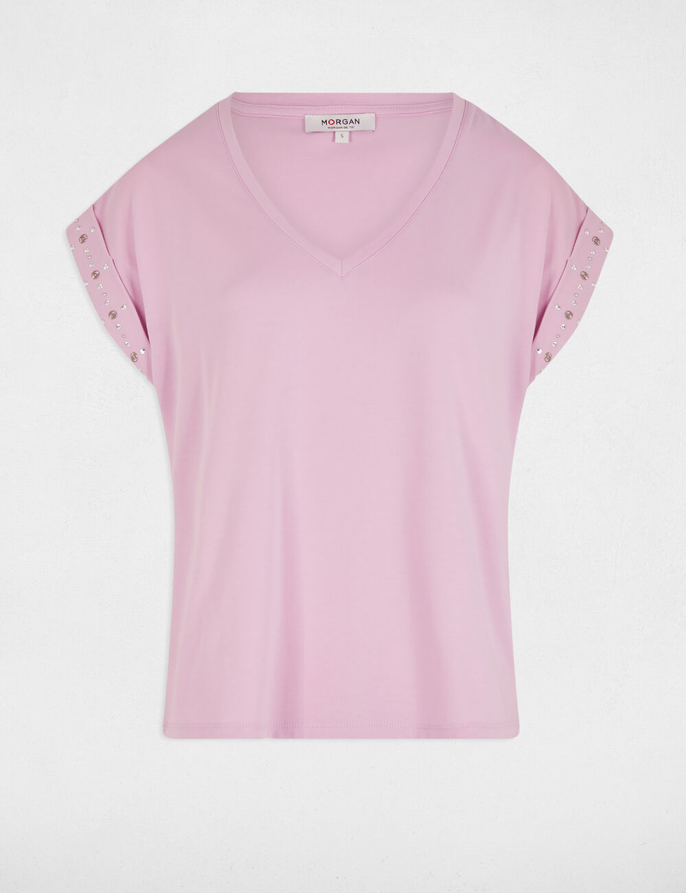 T-shirt manches courtes clous rose pastel femme