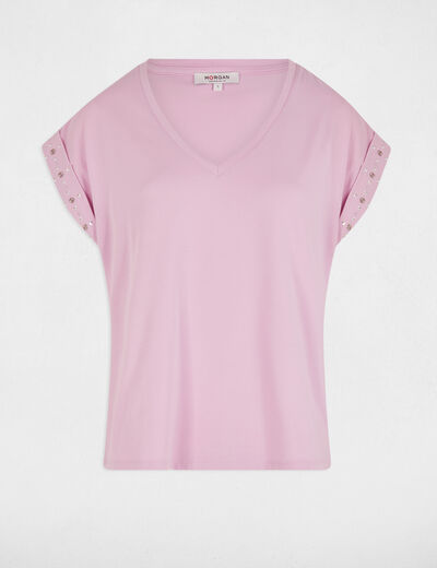 T-shirt manches courtes clous rose pastel femme