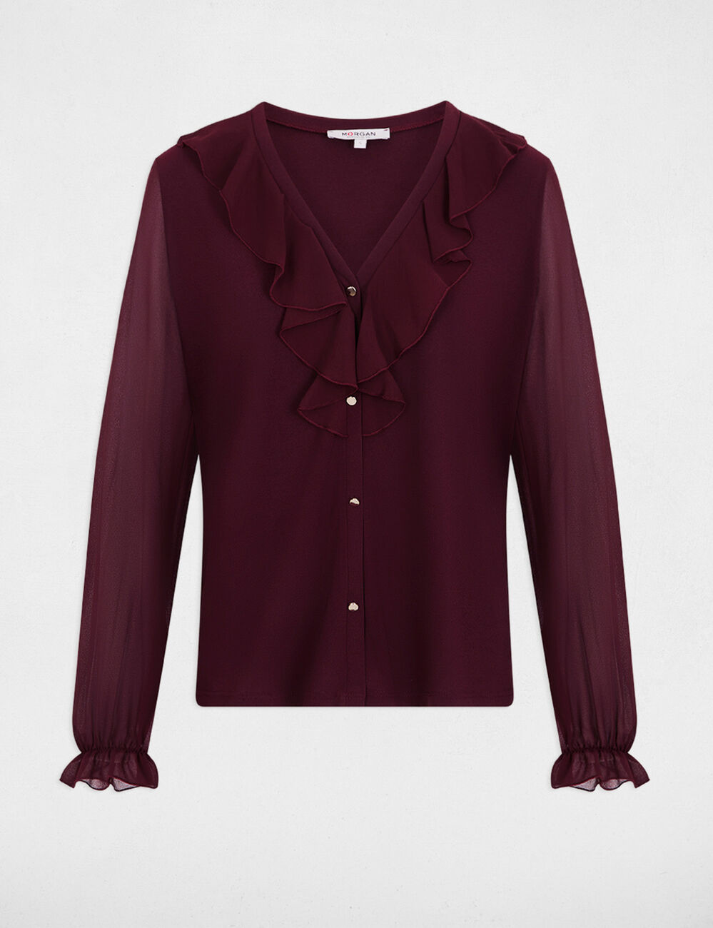 V-hals T-shirt van voile pruim vrouw