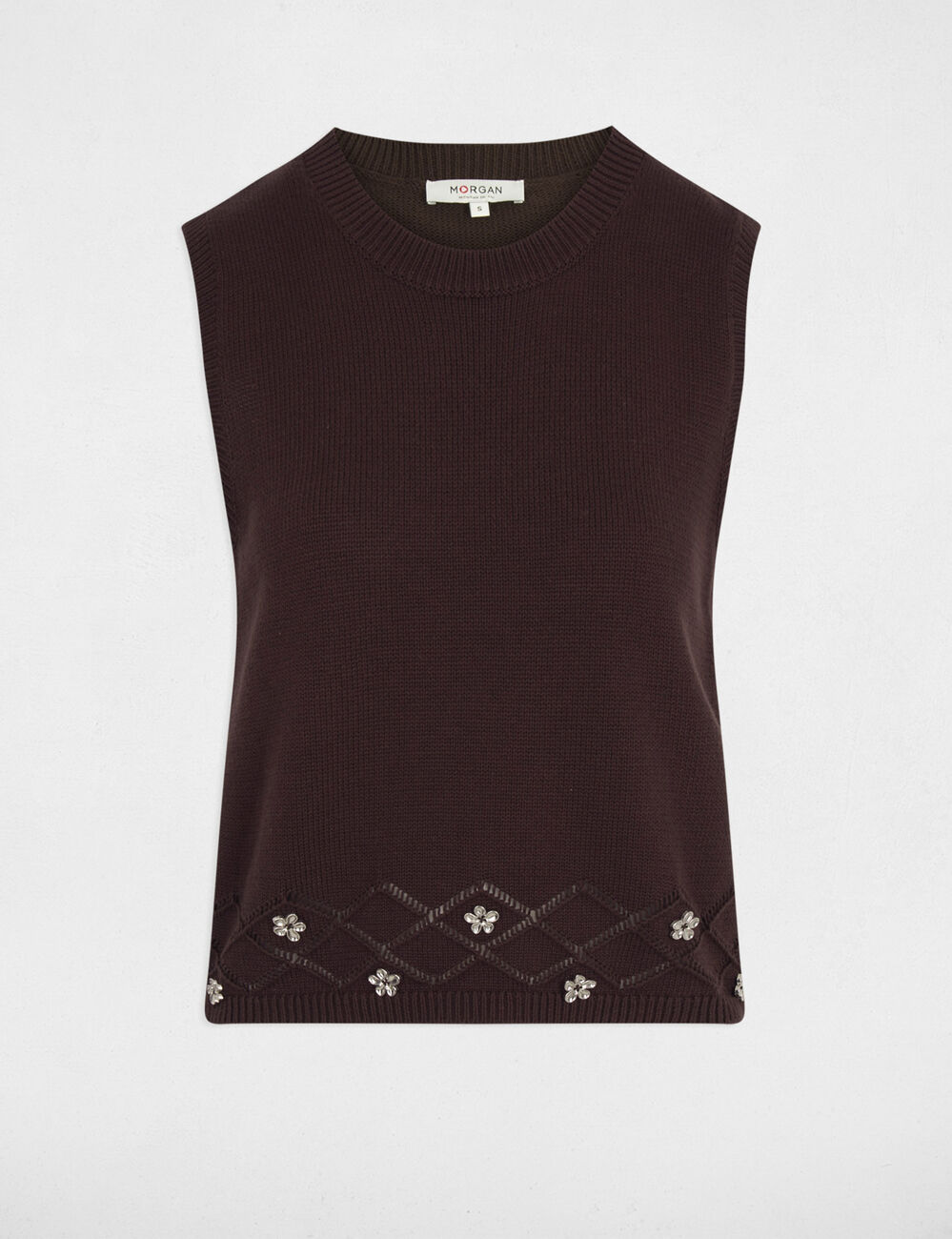 Pull sans manches marron foncé femme