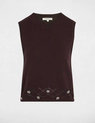 Pull sans manches marron foncé femme