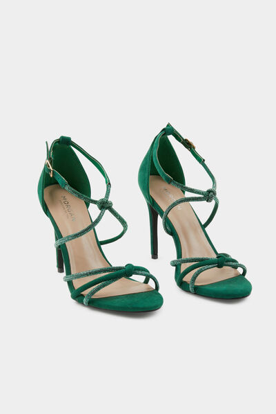 Sandales à talons avec brides strass vert femme