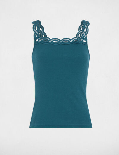 Top met brede bandjes bleu pétrole vrouw