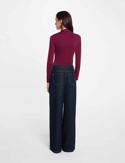 T-shirt col montant manches longues prune femme