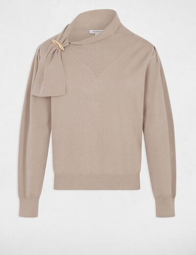 Pull col montant manches bouffantes taupe femme