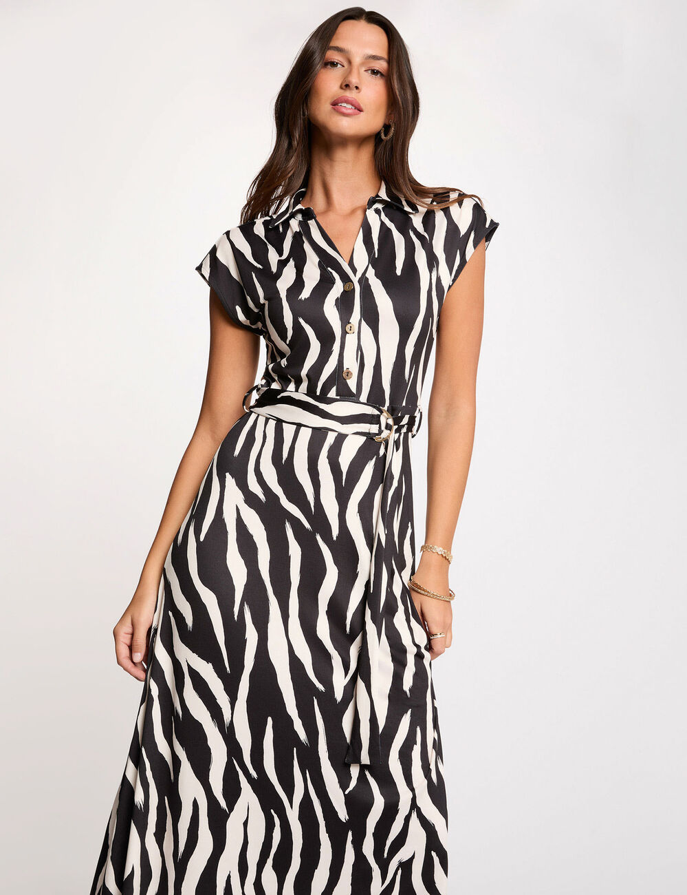 Lange jurk met reverskraag meerkleurig vrouw