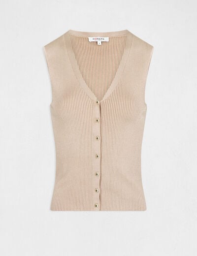 Pull débardeur en tricotage en côte mastic femme