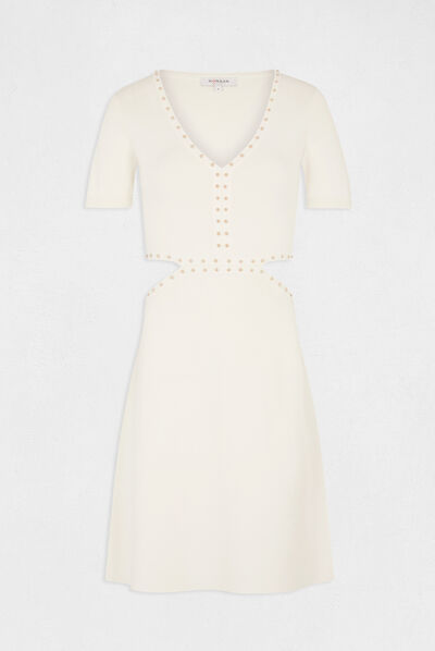Robe pull ajustée à clous et ouvertures ecru moyen femme