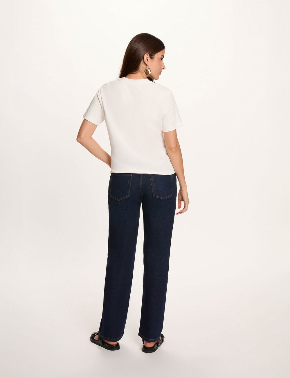 Jean droit taille haute bleu femme