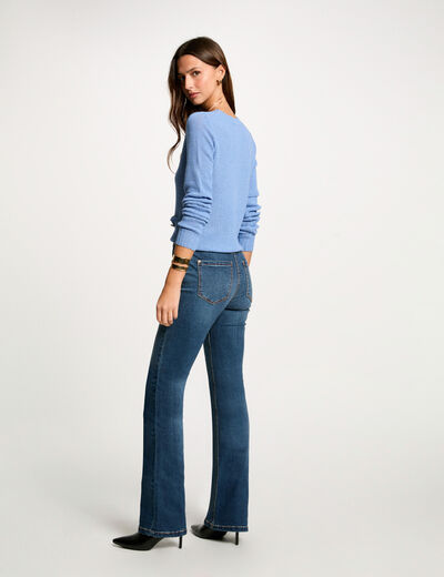 Bootcut jeans met franje details stone washed denim vrouw