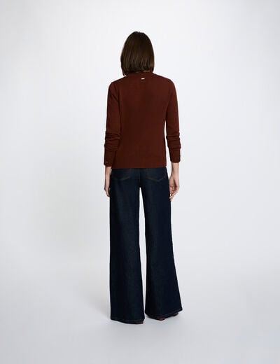 Pull col rond marron femme