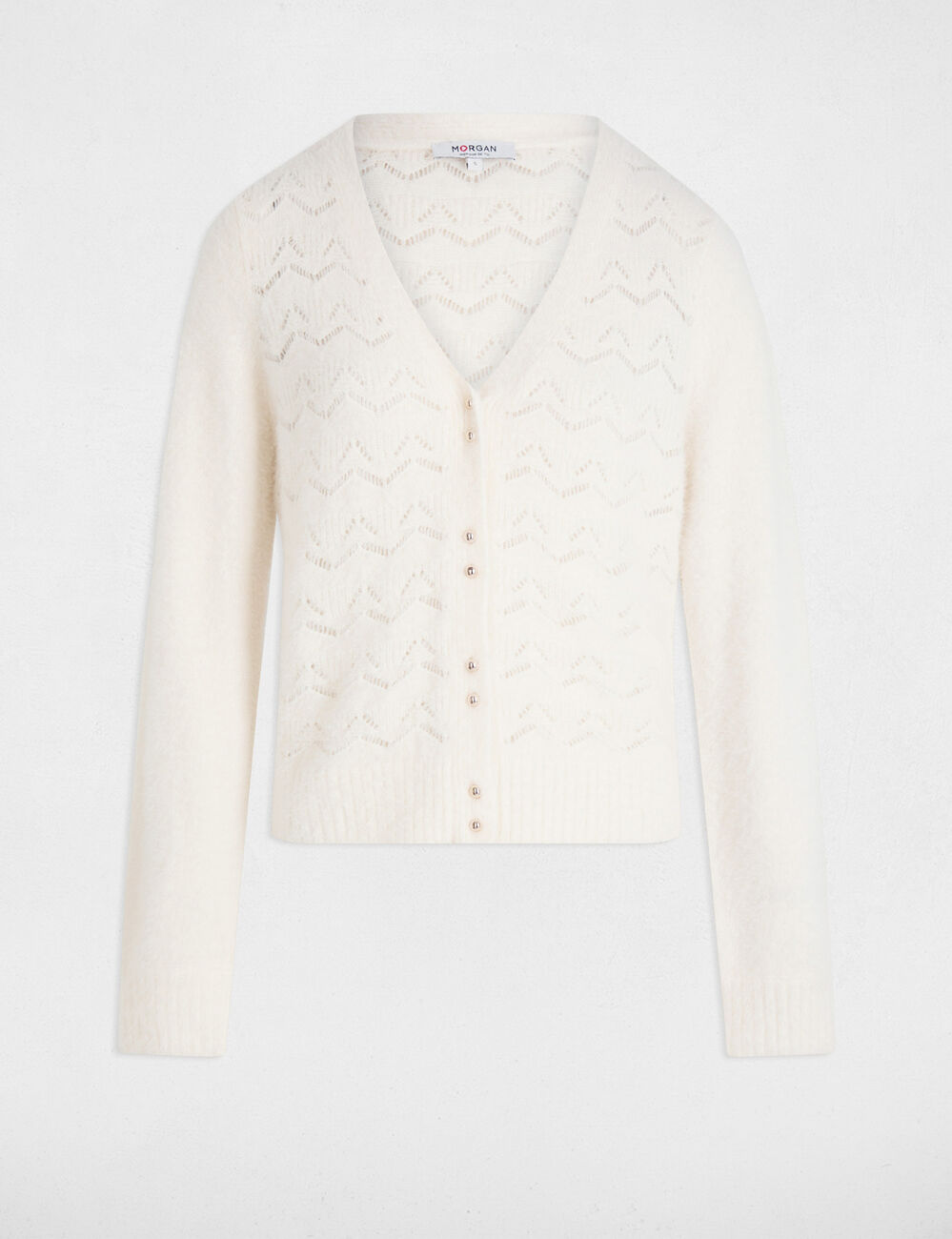 Gilet col v textur&eacute; ivoire femme