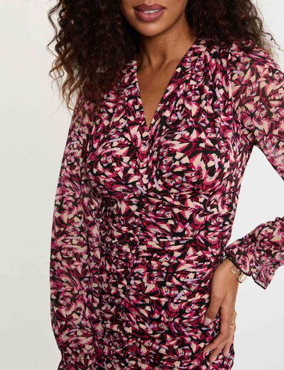 Robe cache-coeur manches 3/4 multicolore femme