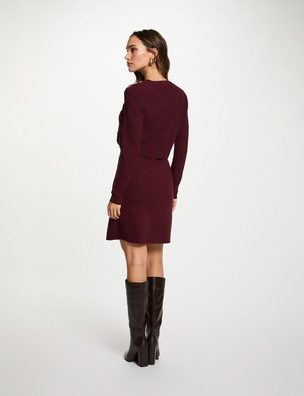 Robe courte effet 2-en-1 prune femme