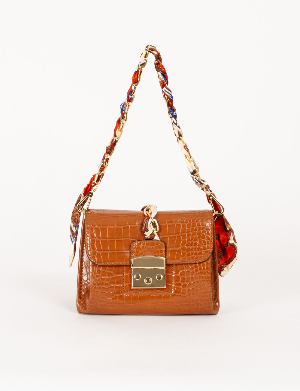Sac pochette aspect croco caramel femme
