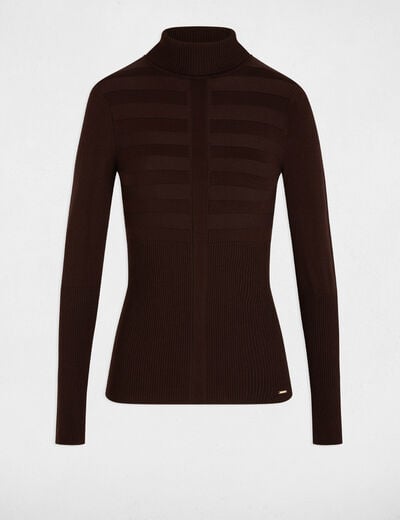 Pull col roul&eacute; cintr&eacute; marron fonc&eacute; femme