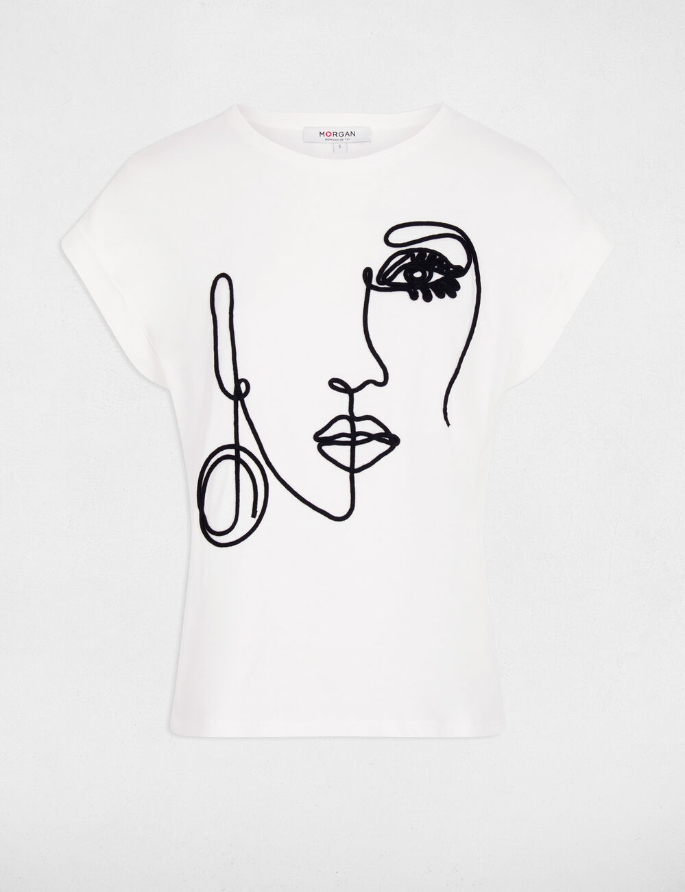 T-shirt met gezichtsborduursel helder wit vrouw