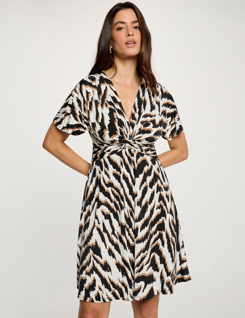 Robe courte col v multicolore femme