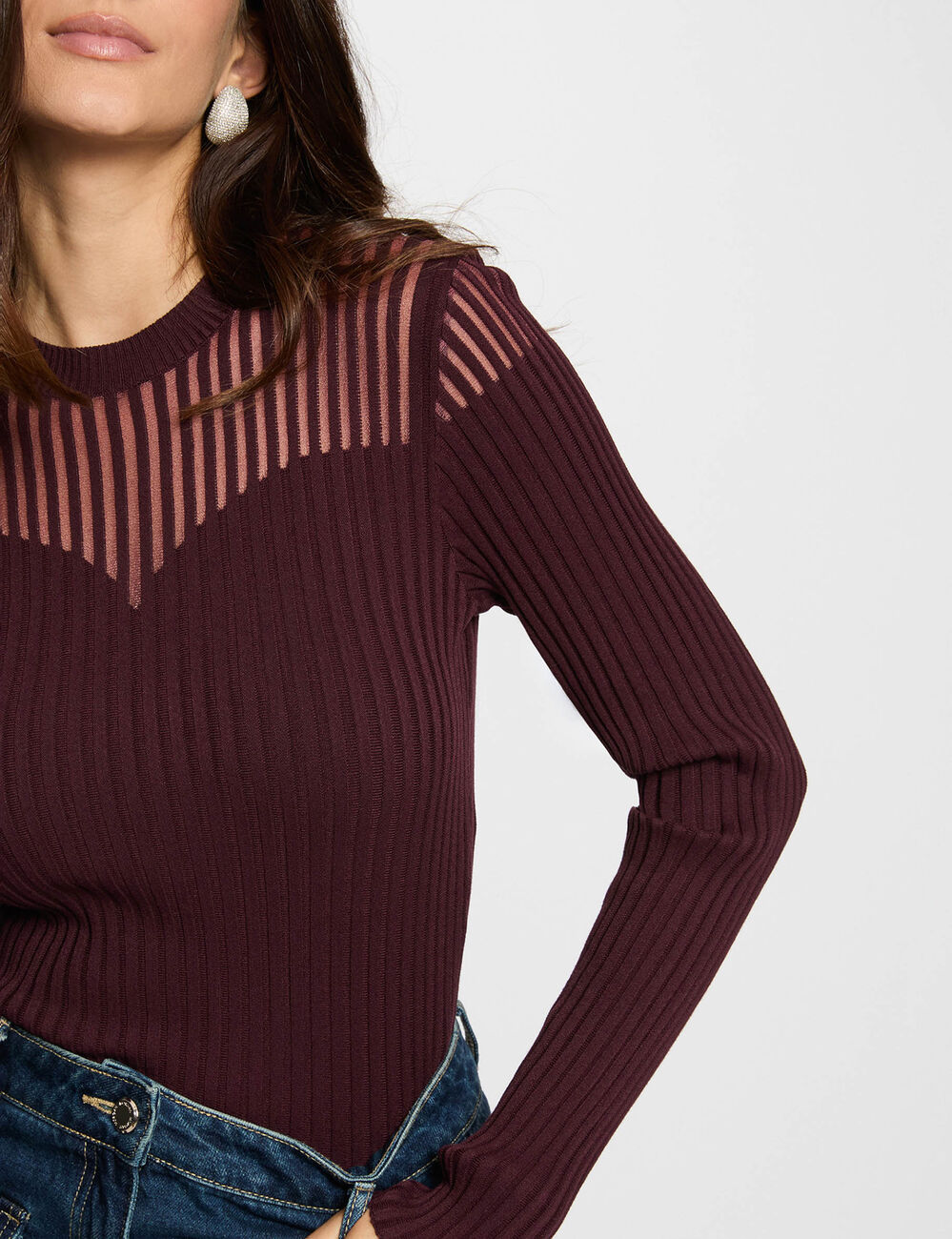 Pull manches longues prune femme