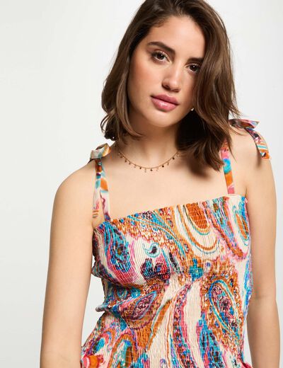 Gesmokte top met print meerkleurig vrouw