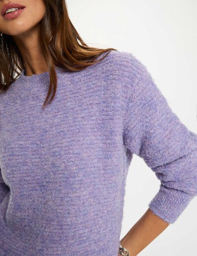 Pull court col rond parme femme