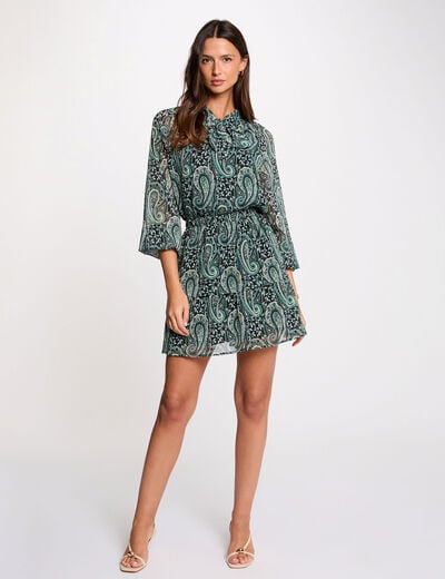 Robe courte col lavalli&egrave;re multicolore femme