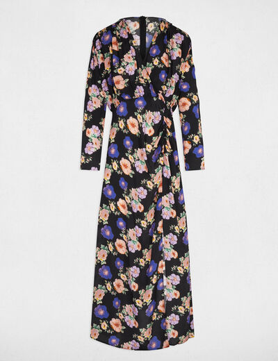 Robe longue satinée multicolore femme