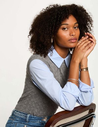 Trui met reverskraag gris clair vrouw