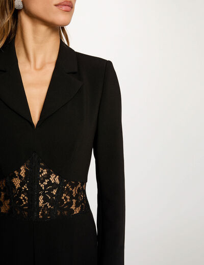 Kant jumpsuit met reverskraag zwart vrouw