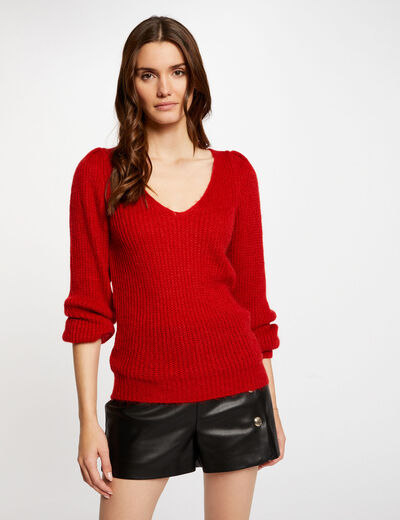Trui met lange mouwen en V-hals medium rood vrouw