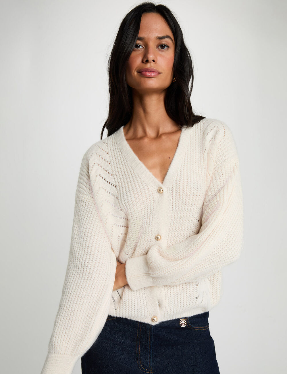 Vest met V-hals ivoor vrouw