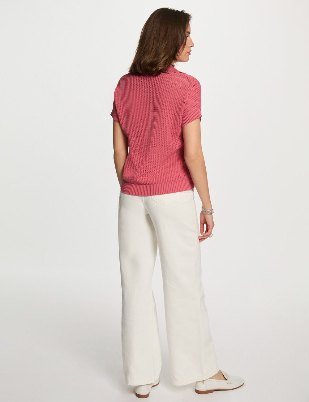 Pull col polo zippé vieux rose femme