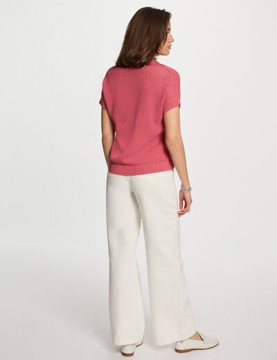 Pull col polo zippé vieux rose femme
