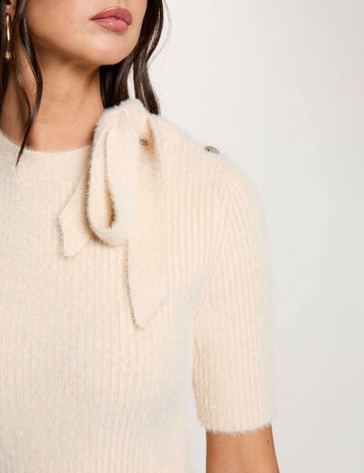 Pull col montant beige femme