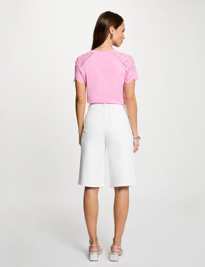 Short large taille haute blanc femme