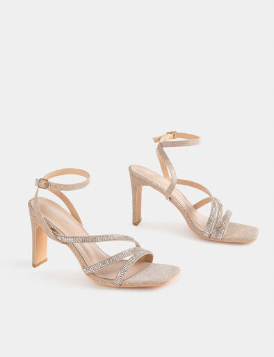 Sandalen met hak en pailletten zand vrouw