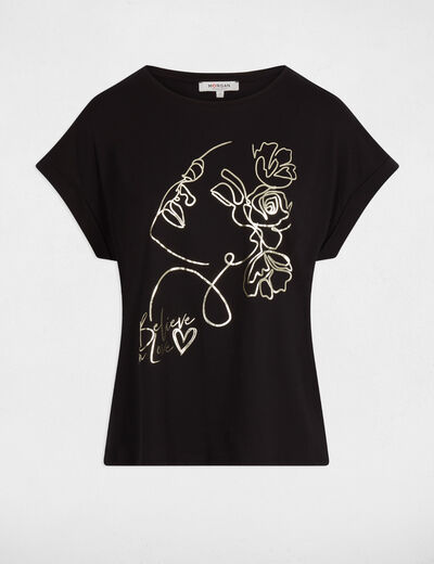 T-shirt droit col rond noir femme