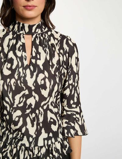 T-shirt manches longues col montant blanc femme