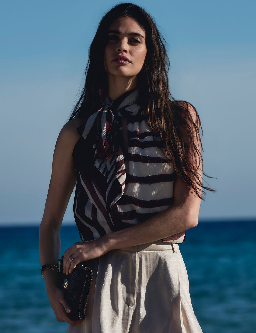 Geplooide top met lavalli&egrave;rekraag meerkleurig vrouw