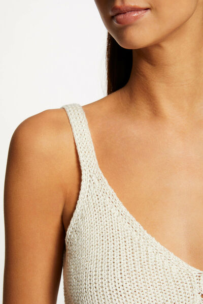 Débardeur pull à détails ajourés beige femme