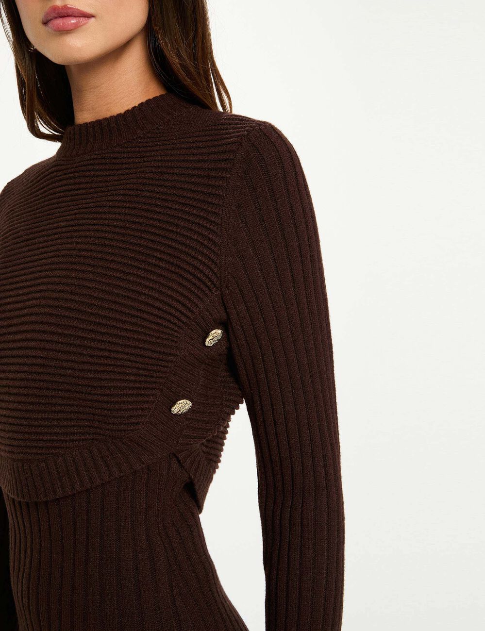 Robe 3/4 cintrée marron foncé femme